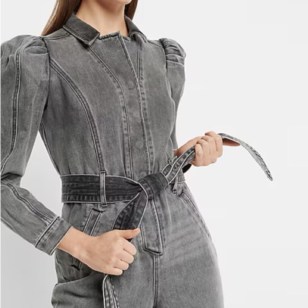 Express Gray Denim Overalls with Vintage Wash